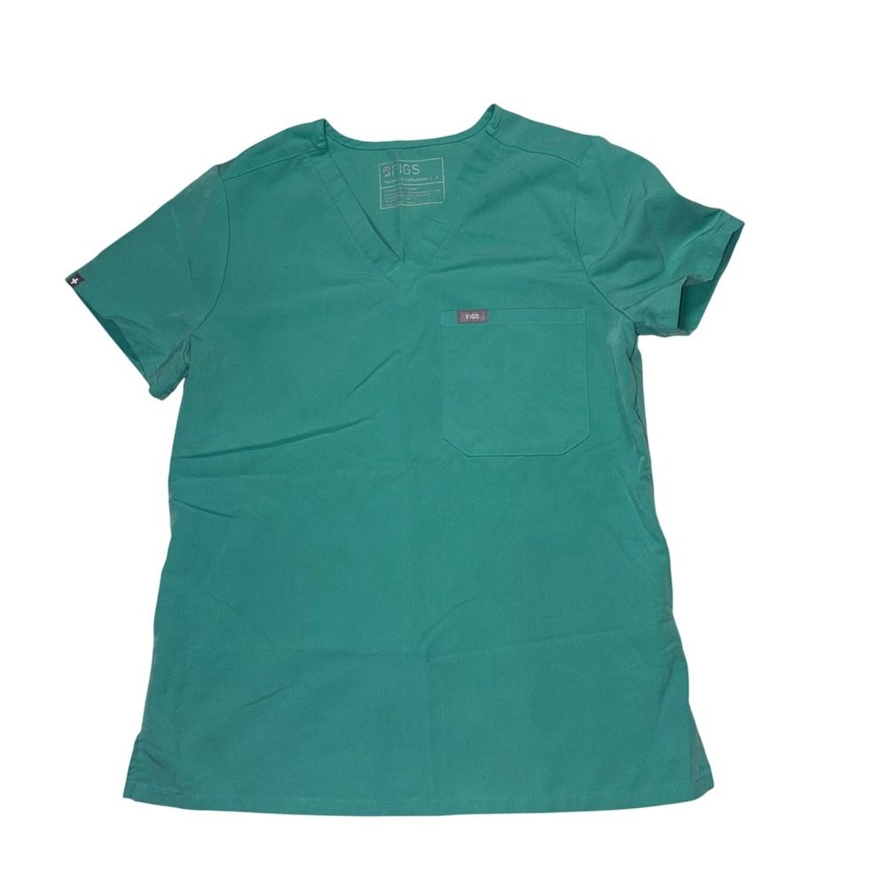 FIGS Catarina Teal Green V-Neck Scrub Top Womens Small FW1000N Short Sleeve